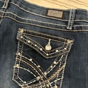 Earl Jeans Dark Blue boot cut jeans. Y2K style. Bling on pockets. Size 14